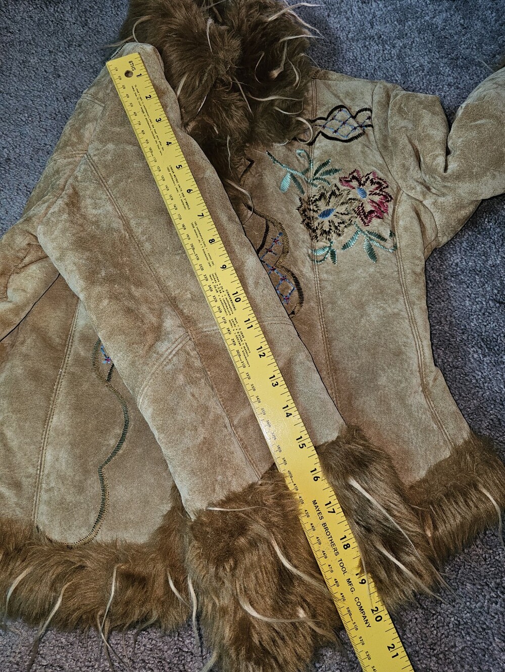 Y2K XOXO Heavily Embroidered Genuine Suede Leather Jacket Penny Lane Style Sz L - Picture 12 of 15